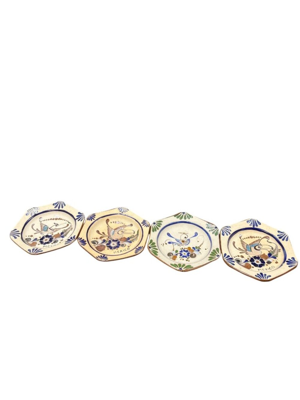 Handpainted vtg Mexico plates bird floral folk art ceramic wall art SKU 10-569